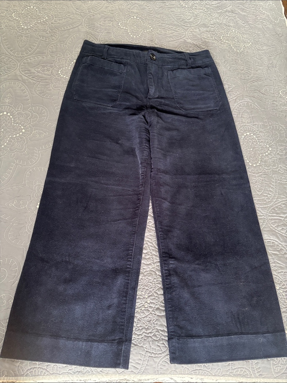 Quince Navy Corduroy Cropped Wide-Leg Pants